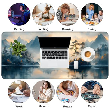 Mouse Pad, Large Anti-Slip with Stitched Edges Desk Mat Desktop Laptop Computer Desk Keyboard Mat,Table Protector Blotter Mat (Mountain, 35.4" x 15.7") - color: Mountain, size: 35.4" x 15.7"