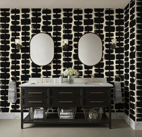 Safiyya 17.3"x197" Peel and Stick Wallpaper Black and Cream White Contact Paper Mid Century Modern Abstract Geometric Wall Paper Self Adhesive Removable Wallpaper for Bathroom and Bedroom Vinyl - color: Black and Cream White, size: 17.3" x 197"