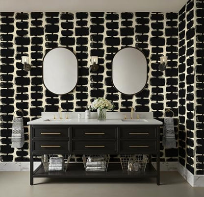 Safiyya 17.3"x393" Peel and Stick Wallpaper Black and Cream White Contact Paper Mid Century Modern Abstract Geometric Wall Paper Self Adhesive Removable Wallpaper for Bathroom and Bedroom Vinyl - color: Black and Cream White, size: 17.3" x 393"