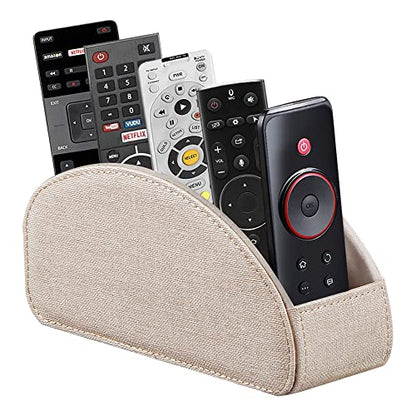 Leather TV Remote Control Holder with 5 Compartments Remote Caddy Desktop Organizer for Storage TV, DVD, Blu-Ray, Media Player, Heater Controllers - color: Beige