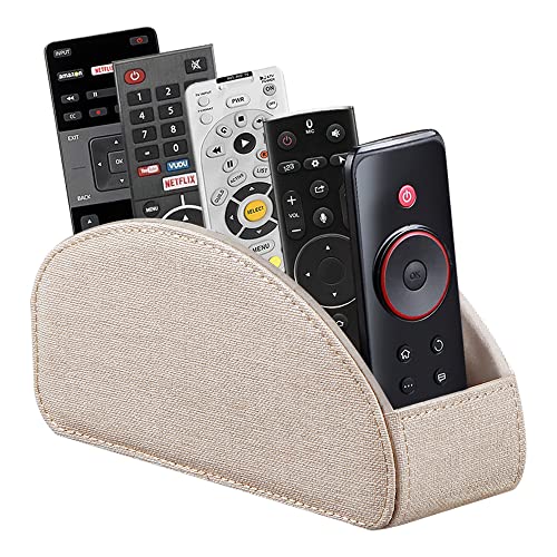 Leather TV Remote Control Holder with 5 Compartments Remote Caddy Desktop Organizer for Storage TV, DVD, Blu-Ray, Media Player, Heater Controllers - color: Beige