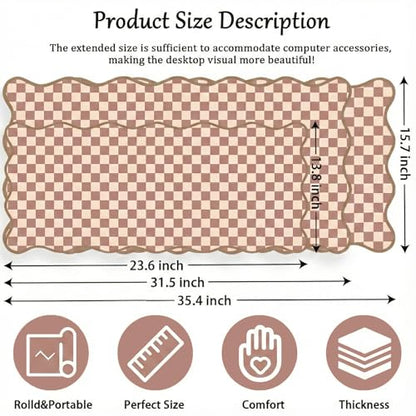 Scalloped Desk Mat Extended Large Cute Mouse Pad Big Desk Pad XXL Aesthetic Plaid Mousepad Checkered Gaming Mouse Pad for Computer Keyboard and Mouse Laptop Home Office 35.4X15.7Inches Brown Khaki - color: Brown, size: 35.4" x 15.7"