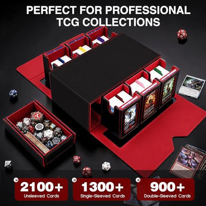 7-in-1 Commander Deck Box with Battle Case, 6-Deck Modular Card Storage Vault for MTG, Holds 600+ Double-Sleeved Cards, 35PT Magnetic Card Holders & 24 Dividers for TCG Game Night & Tournament