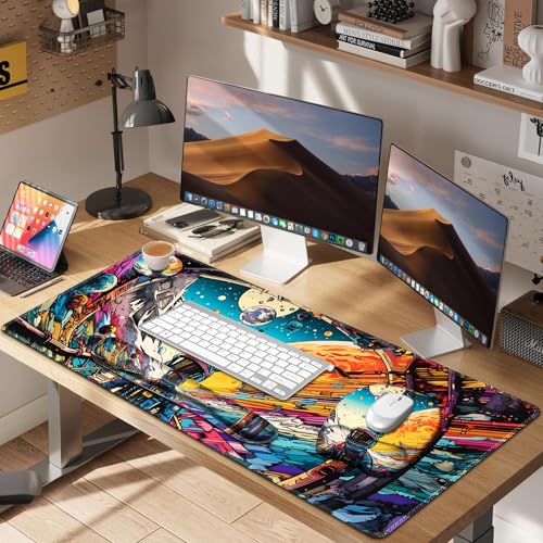 Large Anime Mouse Pad with Wrist Support 4 in1 Set, XXL Big Game Mousepad + Keyboard Wrist Rest+Mouse Wrist Rest Pad +Coaster Gaming Mat for Home Office Computer Boy Man I Strange Planet Space Scene - color: Strange Planet Space Scene