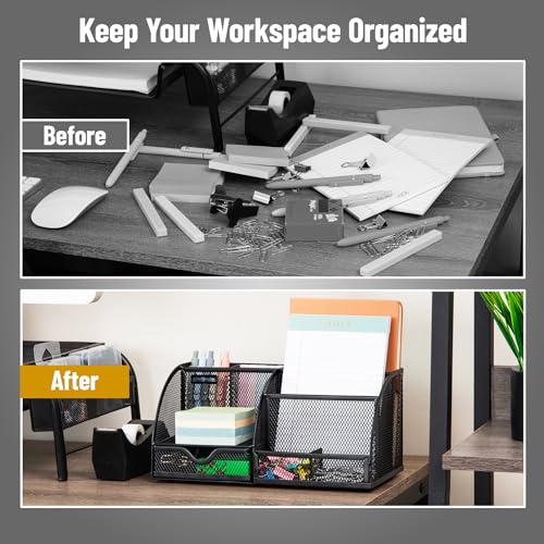 Mind Reader 7-Compartment Desktop Organizer, Metal Mesh Desk Organizer for Pens, Sticky Notes, Mail and Office Supplies, Black - color: Black