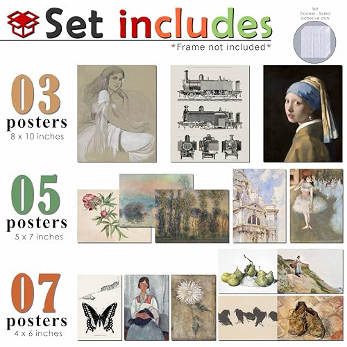 LANCHI95 15 Pcs Vintage Masterpiece Wall Art Set, Famous Oil Painting Reproductions, Classic European Paintings Gallery Prints, Aesthetic Poster Posters for Bedroom, Living Room, Office, Rustic Cottagecore Aesthetic (UNFRAMED) (Eclectic 15) - color: Eclec