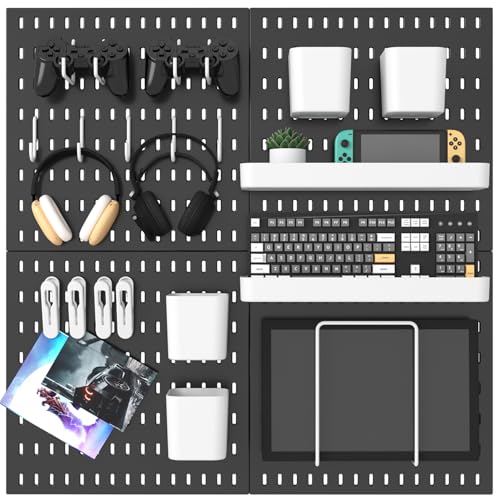 MULSAME Pegboard Combination Kit, 25.2" x 25.2" Wall Mounted Storage Set with 4 Pegboards & 20 Accessories Hanging, Peg Boards Organizer - color: Black, size: 25.2" * 25.2"
