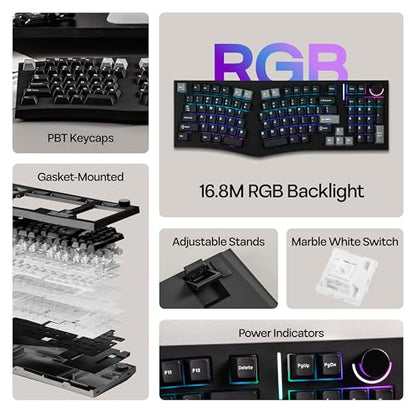 MechLands Feker Alice98 Ergonomic 98 Keys Custom Mechanical Keyboard, VIA Programmable, USB-C Wired Gaming Keyboard, Hot Swappable, 5 Layer Paddings, Control Knob, NKRO, RGB for Win/Mac (Black) - color: Black