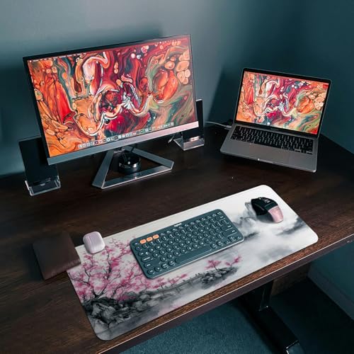 Gaming Mouse Pad, Large 31.5 x 11.8 inches Mousepad, Long Keyboard Pad, Cute Mouse Mat for Computer with Stitched Edges and Non-Slip Base (Pink Cherry Blossoms) - color: Pink Cherry Blossoms
