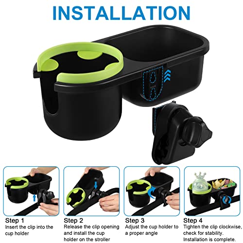 Accmor Stroller Cup Holder with Tray, Universal Cup Holder Tray for Uppababy Nuna Doona Strollers, Bottle Drinks Holder for Stroller, Wheelchair, Walker - style: Tray-2 in-1-Green