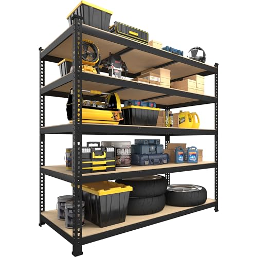 PrimeZone Heavy Duty Storage Shelves - 47"W x 18"D x 71"H 5 Tier Adjustable Garage Storage Shelving, Metal Storage Utility Rack Organizer Shelf Unit for Warehouse Pantry Closet Kitchen Basement, Black - size: 47"W x 18"D x 71"H