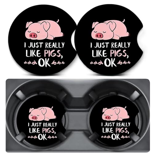 2 Pack Cute Pig Car Coasters for Cup Holders,Neoprene Anti Slip Mat | 2.75" Universal Size,Auto Rubber Drink Coasters Decor Car Accessories Interior Cute Pig Gifts for Women Men - color: Pig OK
