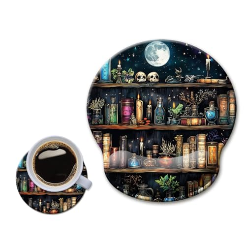 HOPONY Mouse Pad with Wrist Rest,Ergonomic Mouse Pads Wrist Support for Desk,Large Mousepad for Wireless Mouse Gaming Laptop Work Home Desk Accessories Office Supplies Decor,9 x 10 in,Book Moon - color: 2 Book Moon