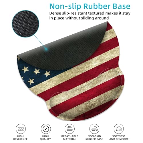 Ergonomic Mouse Pad with Wrist Support,American Flag Mouse Pad with Wrist Rest,Relieve Wrist Pain Mousepad Non-Slip Rubber Base,Mouse Pads for Desk,Computers,Laptop,Office,Home,Gaming,Accessories - color: American Flag