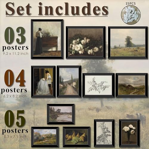 MAZUKO 12 Pcs Vintage Wall Art Decor, Vintage Art Prints, Posters for Room, Wall Print for Bedroom, Wall Art Prints, Moody Maximalist Bedroom Decorations (UNFRAMED) - color: Vintage 1, size: 8 x 10 inches