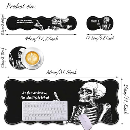 Bxgolkgd Desk Mat Set,Mouse Pad with Keyboard Wrist Rest & Mouse Wrist Rest,Wave-Shaped Design,Non-Slip Rubber Base,Ergonomic Desk Mat for Home,Office,Gaming,Skull Skeleton Black Background - color: Skull Skeleton Black Background