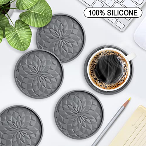 ME.FAN Silicone Coasters with Holder,[6 Pack] Drinking Coasters - Cup Mat for Hot or Cold Drinks, Thickened, Non-Slip, Non-stick,Deep Tray Dark Grey - color: Dark Gray