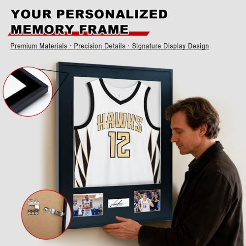 Aluminum Jersey Display Frame Case Large Shadow Box Jersey Frame with Photo Slots 98% UV Protection Clear Acrylic for Football, Hockey, Basketball, Baseball Shirt Ideal Gift for Sports Fans - color: 1 Pack Jersey Frame 01