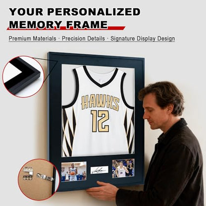 Aluminum Jersey Display Frame Case Large Shadow Box Jersey Frame with Photo Slots 98% UV Protection Clear Acrylic for Football, Hockey, Basketball, Baseball Shirt Ideal Gift for Sports Fans - color: 1 Pack Jersey Frame 01