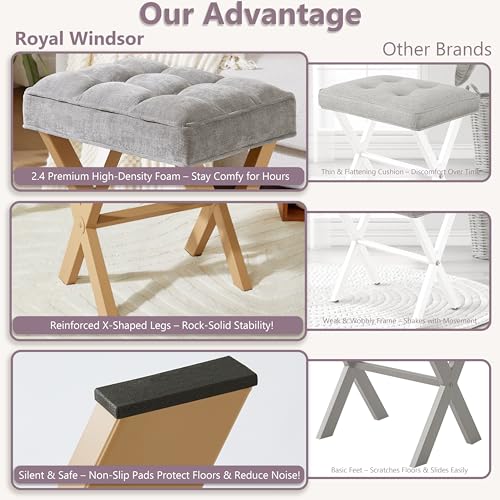 Royal Windsor Vanity Stool,Square Ottoman Stool Foot Rest,Upholstered Vanity Chair Foot Stool with Metal X Legs, Small Vanity Seat for Entryway,Bedroom and Living Room,Light Grey+Yellow - color: 12.6"d Light Grey+yellow