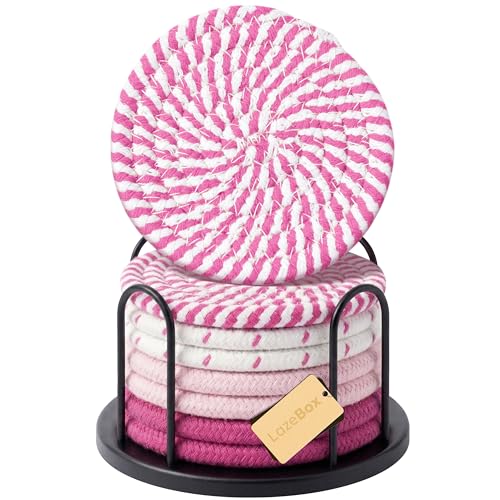 Lazebox Coasters Set of 8 for Drinks, 4 Inch Large Coasters for Coffee Table, Tabletop Protection for Hot & Cold Drinks, Versatile Coasters for Home Decor, Non-Slip & Easy to Clean, Pink - color: Pink