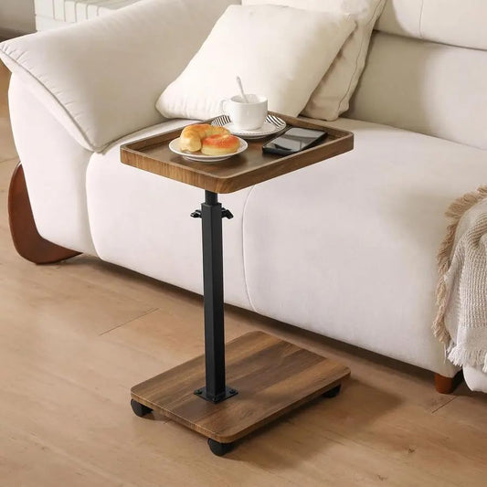 C Table End Table Adjustable Height, 360°Swivel TV Tray Table Couch Tables C Shaped Side Tables Living Room and Bedroom for Sofa, Bed,Chair (Brown) - color: Brown