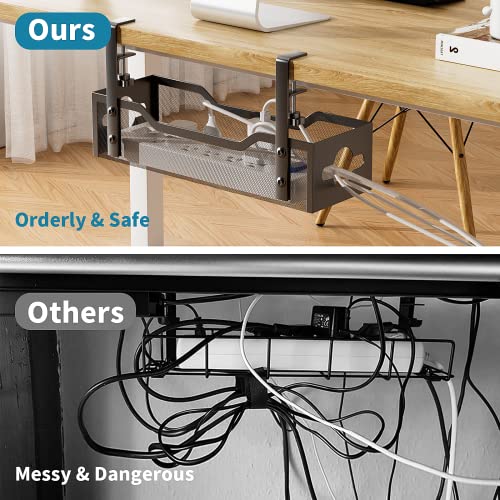 Under Desk Cable Management Tray Black, Litwaro Cable Management Under Desk No Drill, Cable Organizer with Clamp for Wire Management, Cord Organizer No Damage to Desk for Office, Home - color: Black, size: 15.75"