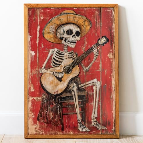 Vintage Wall Art Skeleton Funny Pothead Wall Picture Skeleton Poster Cowboy Prints Western Picture Skull Poster Vintage Farmhouse Painting Cowboy Artwork Western Farmhouse Pictures 16x24inch No Frame - color: E2Unframed