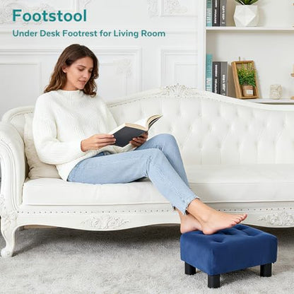 Small Foot Stool Ottoman, Velvet Footstool Ottoman Foot Rest for Couch, Rectangle Footstools and Ottomans Small for Living Room, Entryway and Bedroom (Blue) - color: Blue (Velvet)