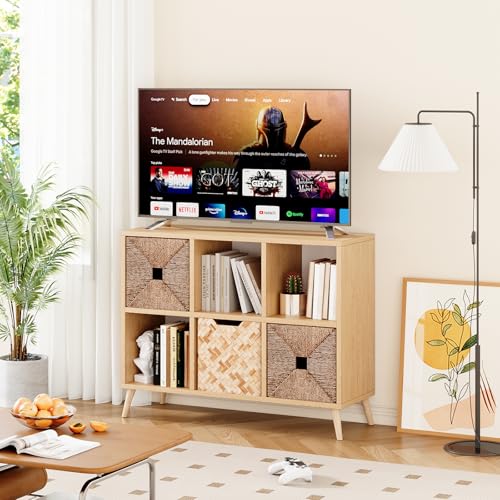 6 Cube Storage Organizer, Wood Bookcase with Legs, Modern Freestanding Cubby Shelving Unit, Book Shelf Toy Storage Cabinet for Bedroom, Living Room, Kids Room, Fits 11 Inch Bins, Natural - color: Natural, size: 6-Cube