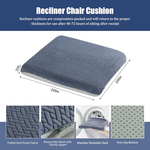 HOMBYS Tufted Furry Recliner Seat Cushion for Elderly Foam Curved Edge Large Square Seat Cushion for Recliner Chair, Floor Pillow, Office Chair, Car, No Pressure on Thighs(Grey) - color: Grey, size: 20*20*3in