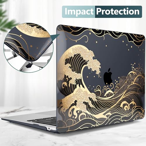 DONGKE Compatible with MacBook Air 13 inch Case 2021 2020 2019 2018 Release A2337 M1 A2179 A1932 with Retina Display Touch ID, Plastic Hard Shell & Keyboard Cover - Golden Wave - color: Golden Wave X902