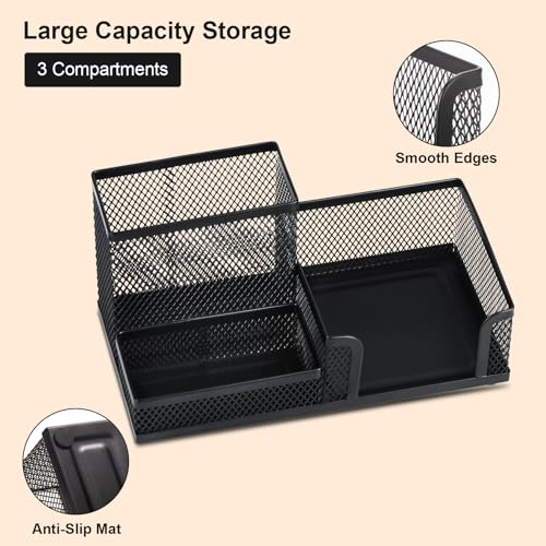 Comix Mesh Pen Pencil Holder Desk Organizer, 3 Compartment Wire Desktop Pen Pencil Cup Caddy Office Supplies Desk Accessories for Home Office School, Black - color: 3 Compartments