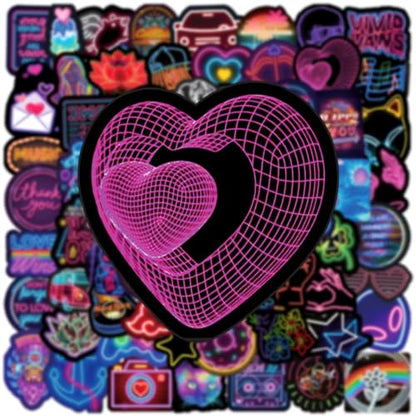 100Pcs Cool Neon Light Stickers for Kids Teens Adults, Trendy Graffiti Waterproof Vinyl Neon Stickers Pack for Water Bottle, Guitar Skateboard, Luggage, Phone