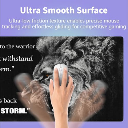 Large Gaming Mouse Pad (31.5" x 15.8")- Majestic Roar of a Lion Inspirational Quotes Warrior Whispers to Fate I am The Storm, Extra XXL Office Accessories, Premium Stitched Anti-Slip Desk Mat - color: Motivational Quotes