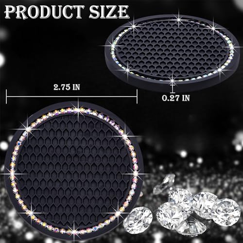 2PCS Bling Cup Holder Coaster, 2.75 Inch Auto Car Cup Holder Insert Coasters, Soft Silicone Anti-Slip Shockproof, Universal Vehicle Interior Accessories for Women Girls (Black & Colorful) - color: Black & Colorful, size: 2 pcs