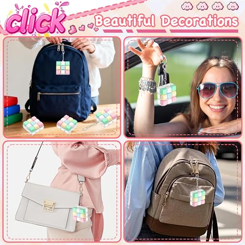 Keyboard Fidget Toy, Keyboard Keychain Fidget Toys, 9-in-1 Clicker Fidget Toy, Stress Relief Desk Decompression Button, Anxiety Relief Valentine's Day Gifts (5 Color-Yellow Pink Green) - color: 5 Color-yellow Pink Green