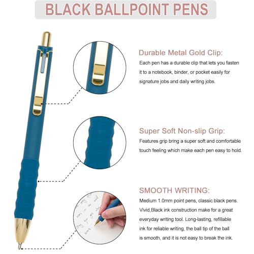 Linbsunne Ballpoint Pens Black Medium Point 1mm Pen with Super Soft Grip Ball Point Pen for Men Women Retractable Pens (Vintage-12 pcs) - color: Vintage-12 pcs