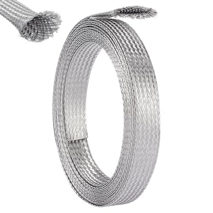 UNICRAFTALE 0.59" Wide Stainless Steel Braided Sleeving Braid 13.12 Feet Cable Wire Shielding Sleeve Ground Straps Protection Metal Mesh Flexible Expandable Scalable Ribbon Wire for Protect Cable - size: 4m x 15mm