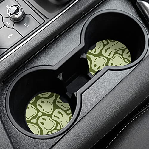 Car Coasters,Purple Smily Absorbent 2 Pack for Cup Holders with Finger Notch,2.56 inches Ceramics Heat Resistant Anti Slip Cork Base Car Drinks Coasters Auto Cup Holder(Green Smily) - color: Green Smiley Face