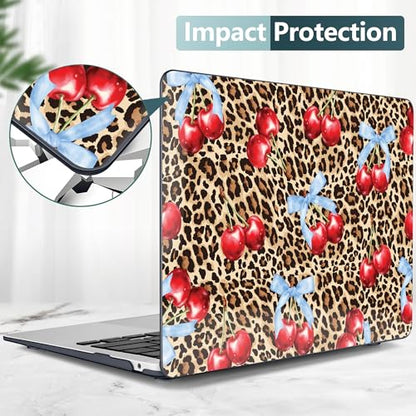 DONGKE for MacBook Air 13 Inch Case 2021-2018, Compatible with A2337 M1 A2179 A1932 Support Retina Display & Touch ID, Hard Shell Plastic Cover with Keyboard Skin - Cherry & Leopard - color: Cherry & Leopard