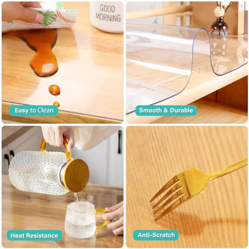 12x36 Inch Clear Plastic Pad Table Protector Cover Dining Room Tablecloth Office Desk Mat Easy Clean Heat Resistant Protection Glass Wood Tabletop Office Writing Desk Kitchen Coffee Table - color: New Clear 1.5mm, size: 12 X 36 Inches