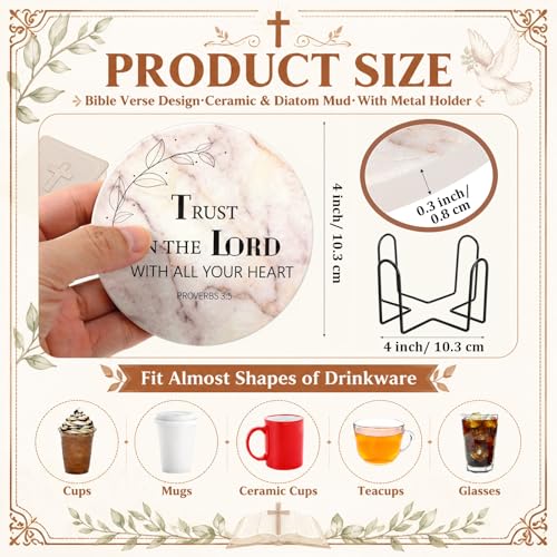 Domensi 8 Pcs Christian Coaster Set Ceramic Coaster with Bible Verse Religious Absorbent Coasters Marble Style Drink Cup Mat for Church Christian Decoration Table Protection - style: Marble