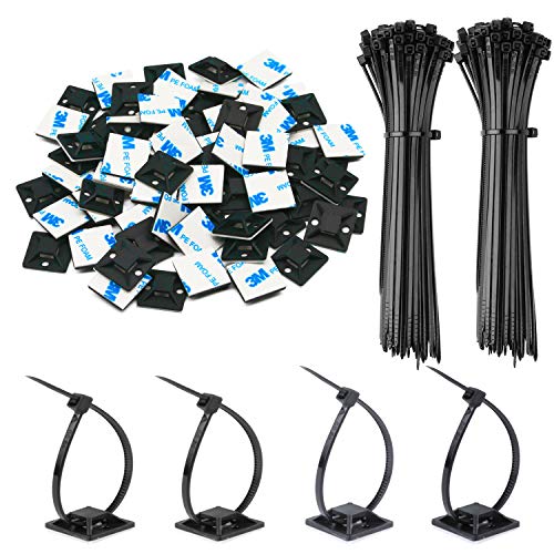 140 Pack 3/4" Zip Tie Adhesive Mounts Self Adhesive Cable Base Holders with Multi-Purpose Tie wire clips with screw hole,Anchor stick on wire holder,Black - color: 140 Pack 3/4“ Black