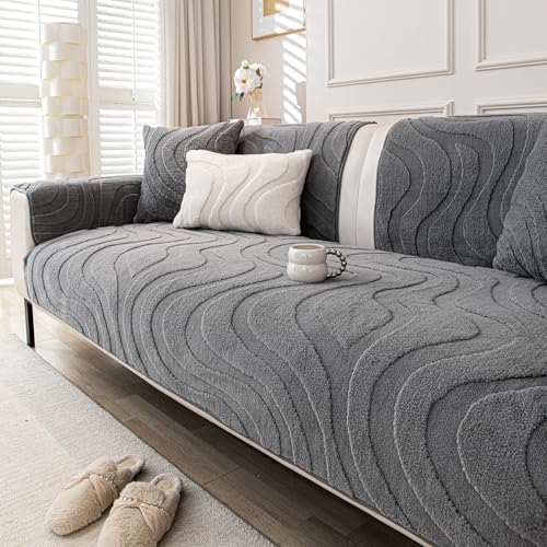 Couch Cover Sofa Covers Washable, Velvet Fleece Sofa Slipcovers for 2 Cushion Couch, Non-Slip Furniture Protector for Dog Pet, L Shaped Recliner Sectional Couch Cover Grey,36"X47"(Only 1 Pcs) - color: Grey, size: 36"x 47"