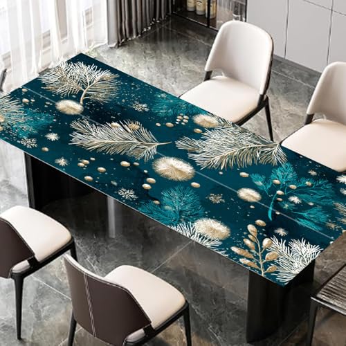 Teal Gold Winter Botanical Desktop Sticker 39.37x23.62In, Pine Branch Snowflake Desk Decal, Easy Clean Table Surface Sticker, Elegant Home Decor - color: Colorful195