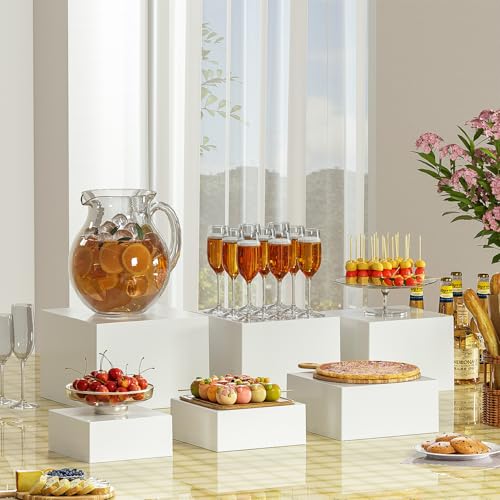 6 Pcs White Acrylic Boxes for Display as Buffet Risers and Stands, Food Risers for Party, Table, Stands, including 10", 9", 8.5", 8", 7.5", 6.8", (Large, 6Pcs, White) - size: Large, 6Pcs, White