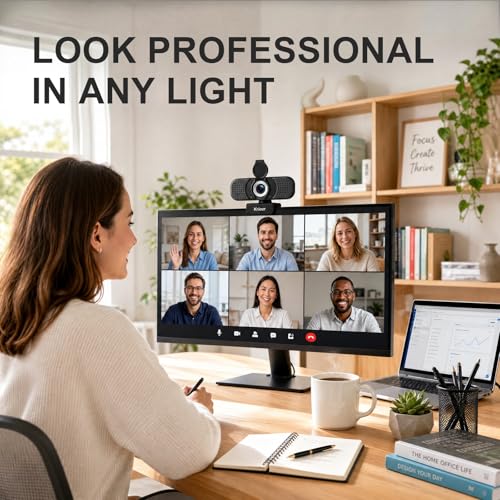 1080P HD Webcam with Dual Mics, Privacy Cover for Video Calls, Zoom | Rotatable Tripod, Auto Light Correction, Noise Canceling, USB Plug & Play, for PC, Streaming, Gaming, Online Meetings