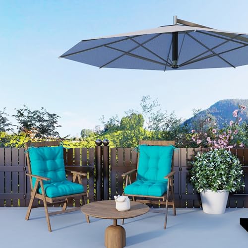 Outdoor Chair Cushions Set of 2, 42x21x4 Inch Patio Cushion for Dining/Rocking Chairs, High Back Soft Seat Pad with Ties, Indoor Outside Use, Fade-Resistant & Waterproof, Lake Blue - color: Lake Blue