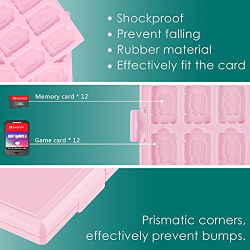 Linkidea Game Card Case Compatible with Nintendo Switch NX /NS, Hard Shell Protective Storage Carrying Box with 12 Card Slots and 12 Micro SD Card Holders (Pink)